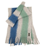 Warmer Alpaka Schal für Damen in beige mit blauen und grünen Akzenten