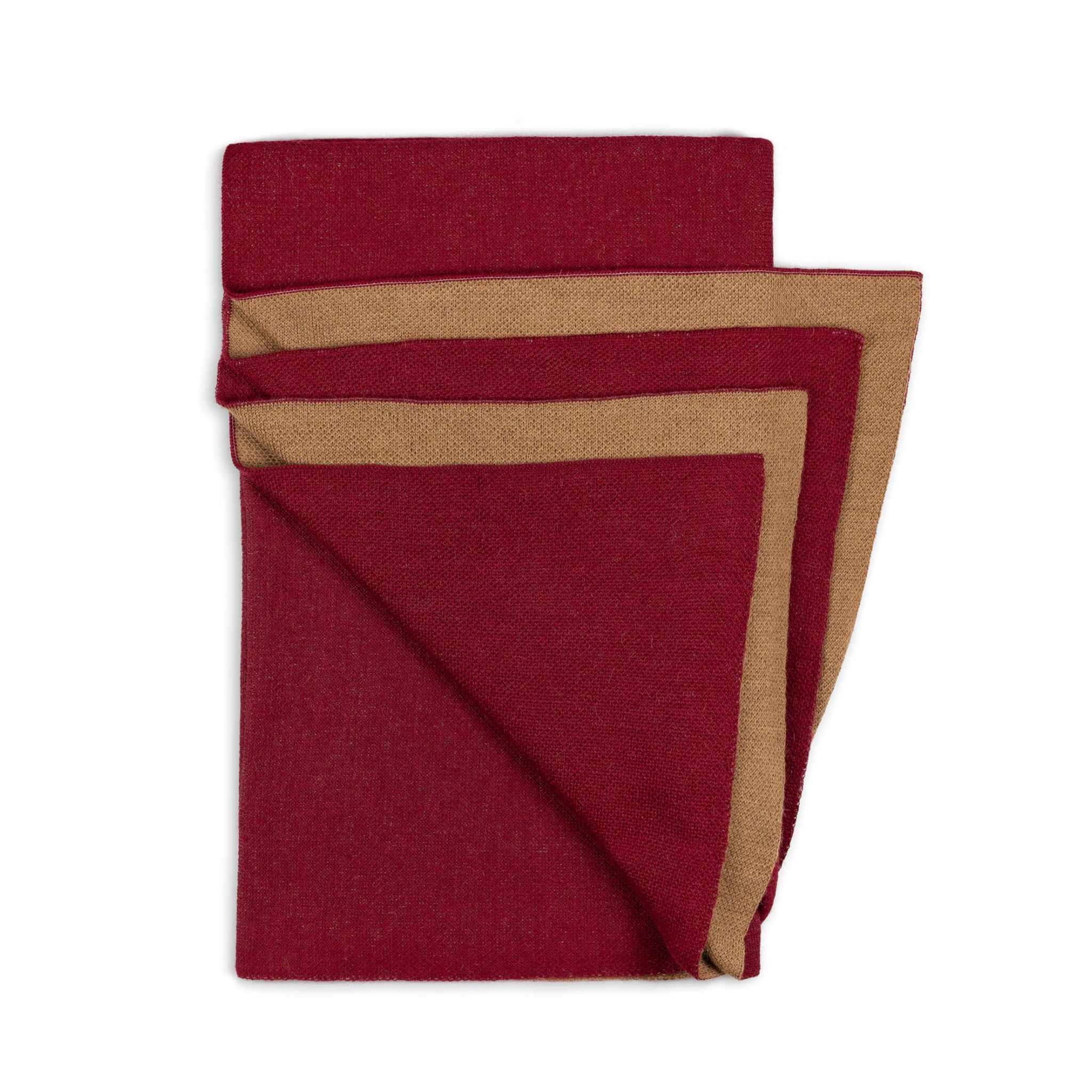 Praktische Alpaka Poncho Decke für Damen zweifarbig in dunkelrot und hellbraun