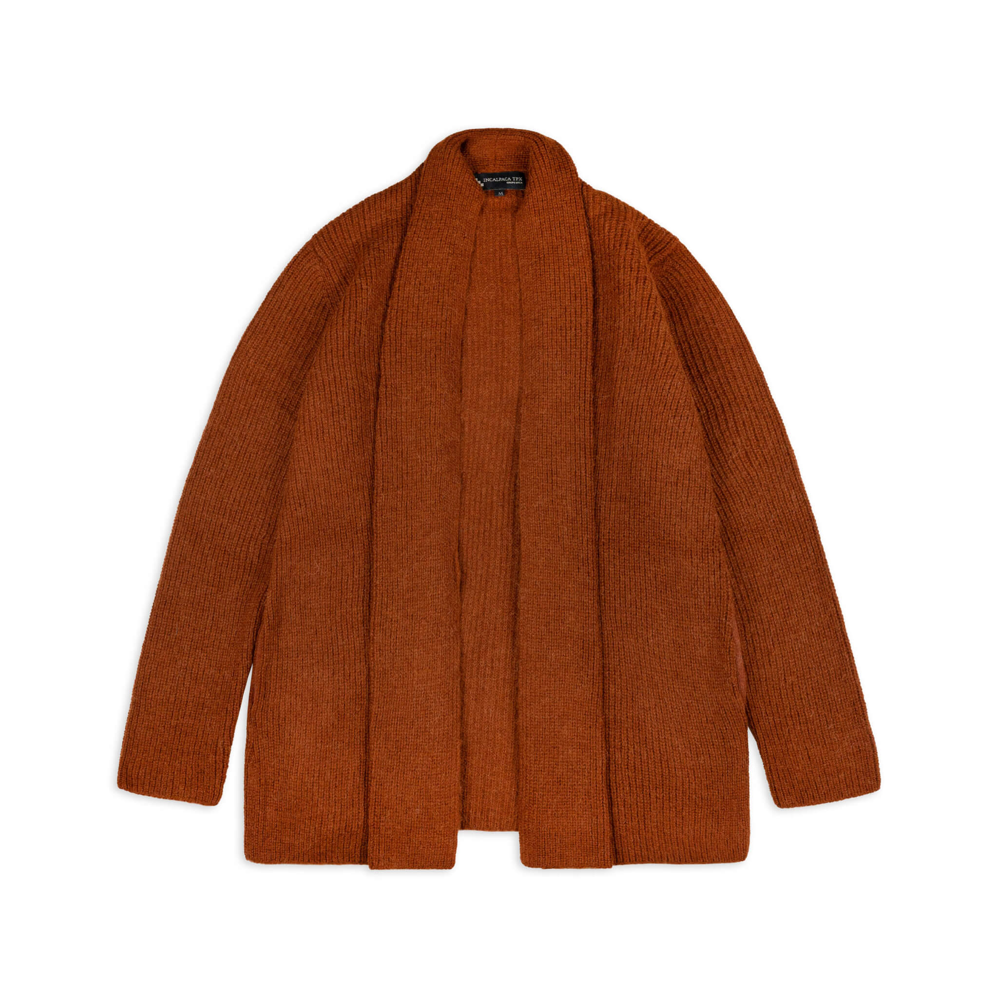 Langer Alpaka Cardigan Mira für Damen in moderner Farbe dunkelorange - Frontalansicht