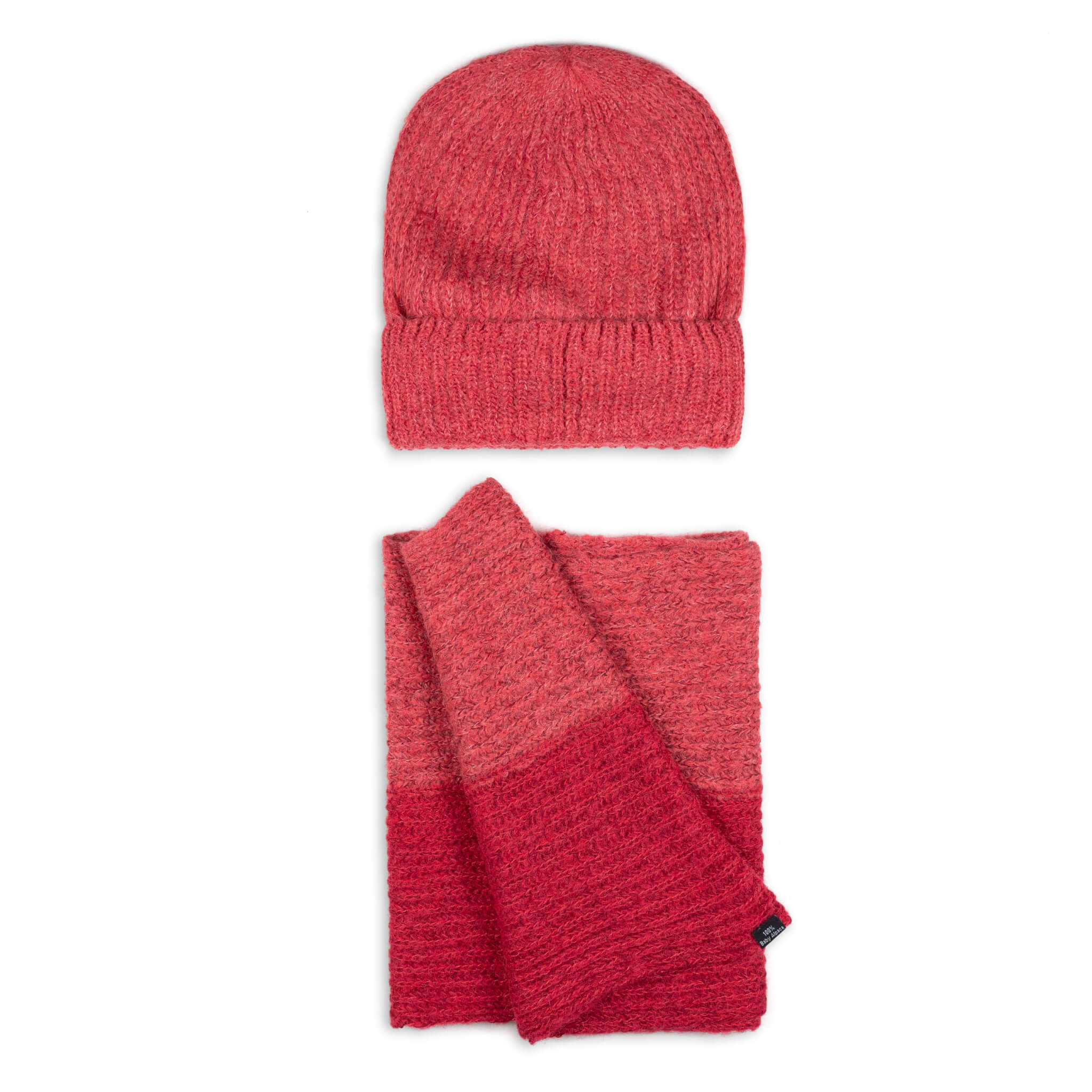 Alpaka Schal und Mütze Set für Damen von Alpakin in rot