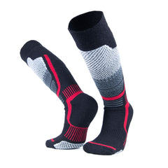 Extra robuste Skisocken aus Alpakawolle von Alpakin in schwarz, rot und grau mit sportlicher Musterung