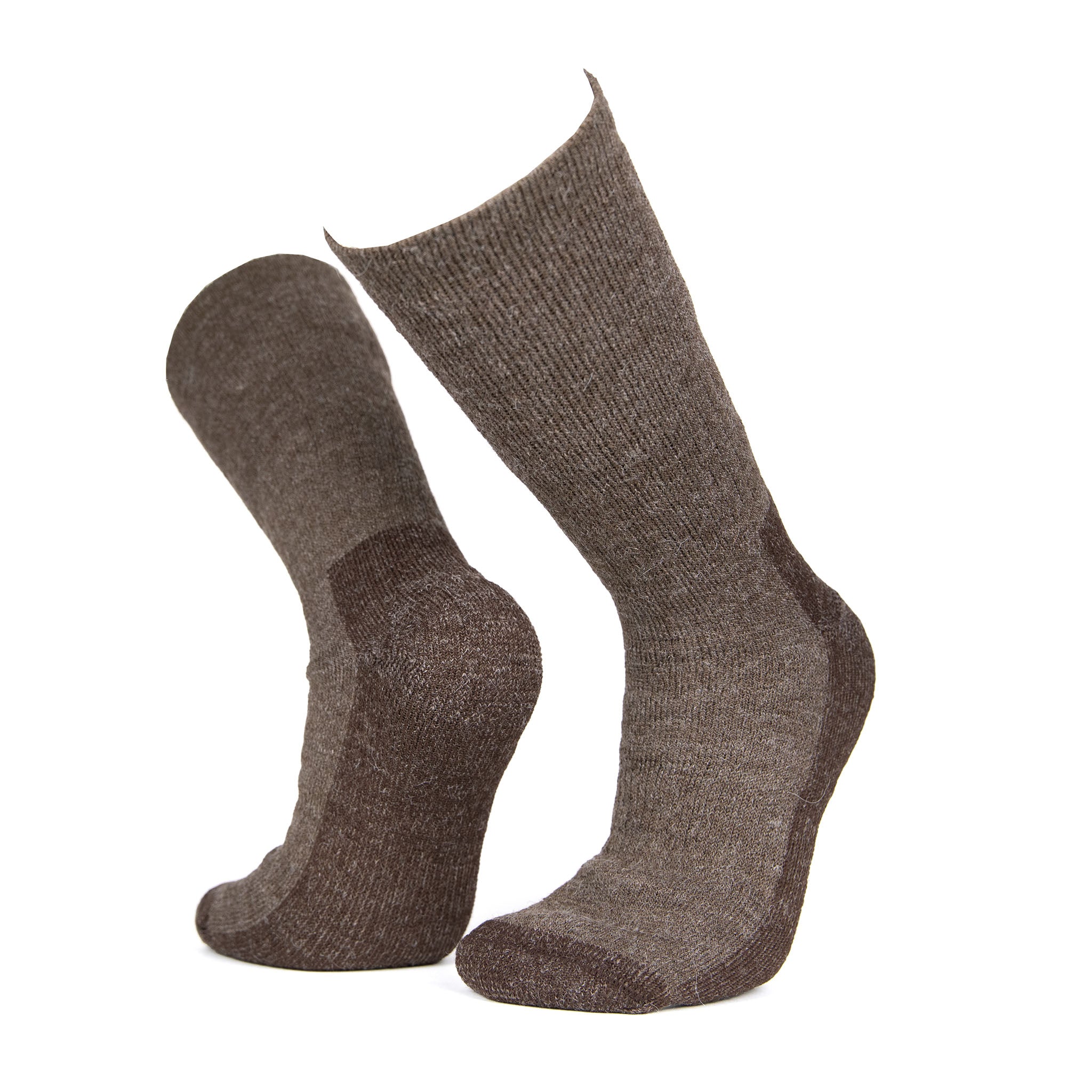 Atmungsaktive Alpaka Wandersocken in Naturfarbe Wallnuss-Braun, ohne chemische Färbung besonders sanft zur Haut