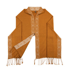 Frontalaufnahme Flor Alpaka Poncho Schal in Farbe Kamel