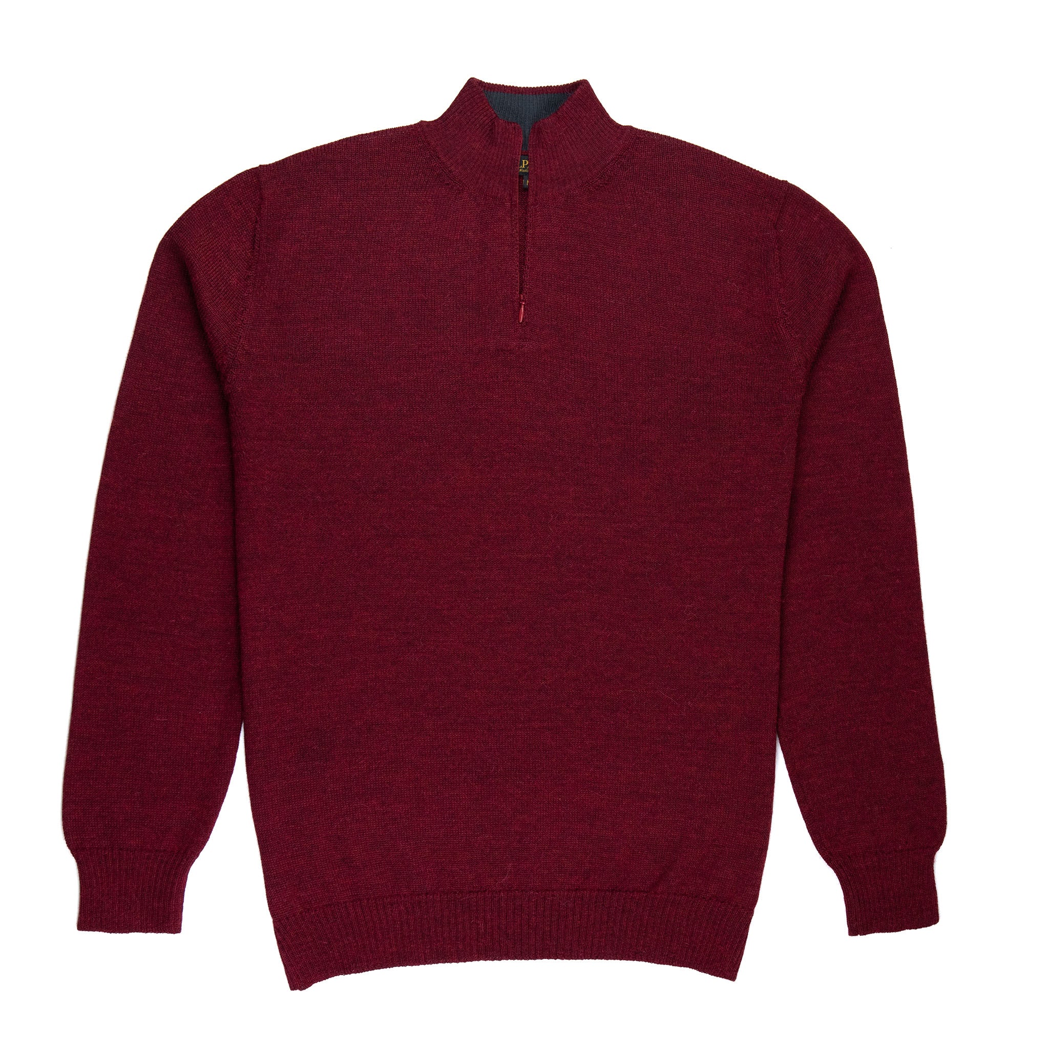 Katari Alpaka Troyer für Herren in dunkelrot von vorne mit Farbakzent im Kragen