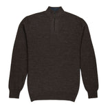 Munay Alpaka Troyer für Herren in dunkelbraun von vorne mit Kragen aus peruanischer Pima Baumwolle