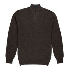 Munay Alpaka Troyer für Herren in dunkelbraun von vorne mit Kragen aus peruanischer Pima Baumwolle