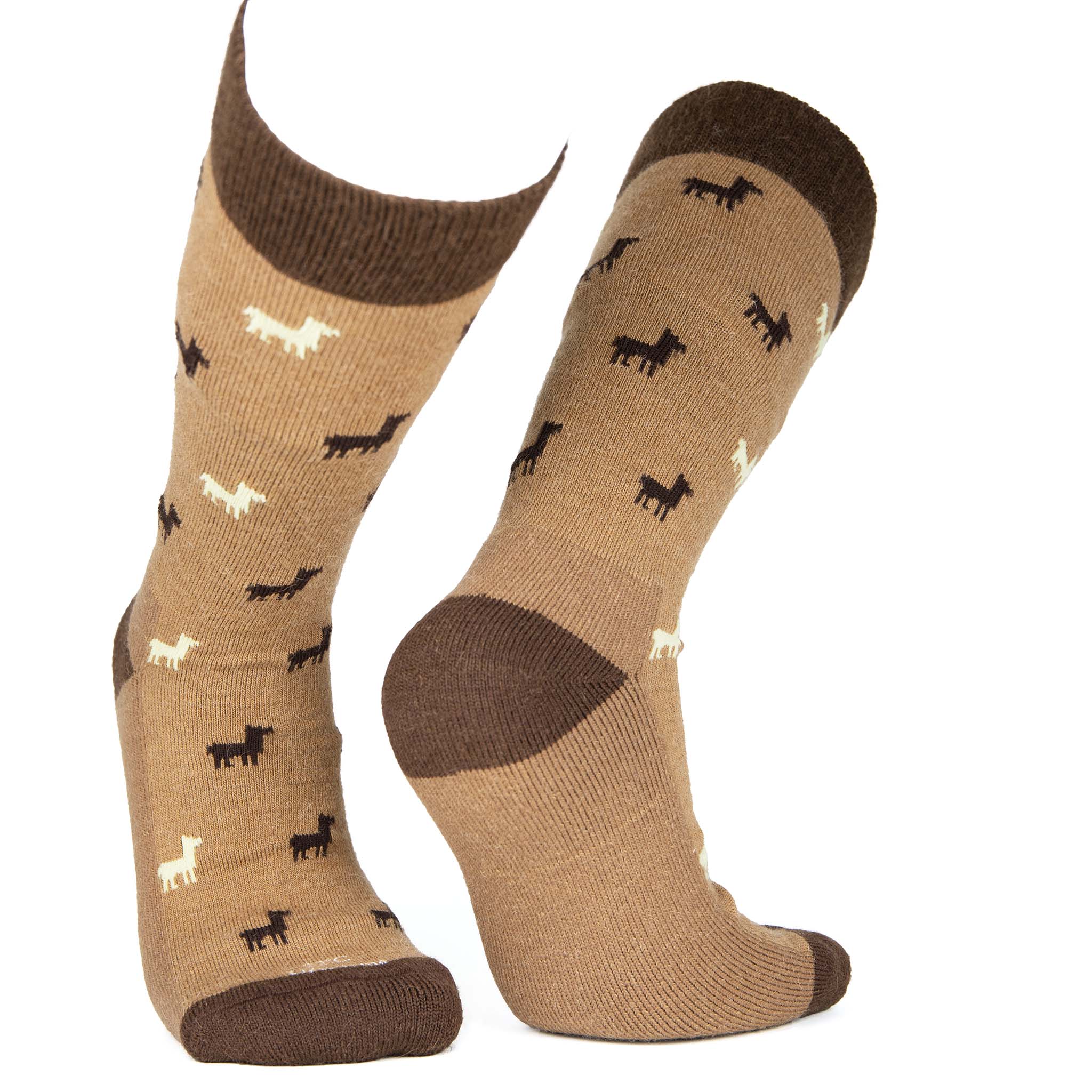 Warme Socken mit Alpaka Motiv in braun