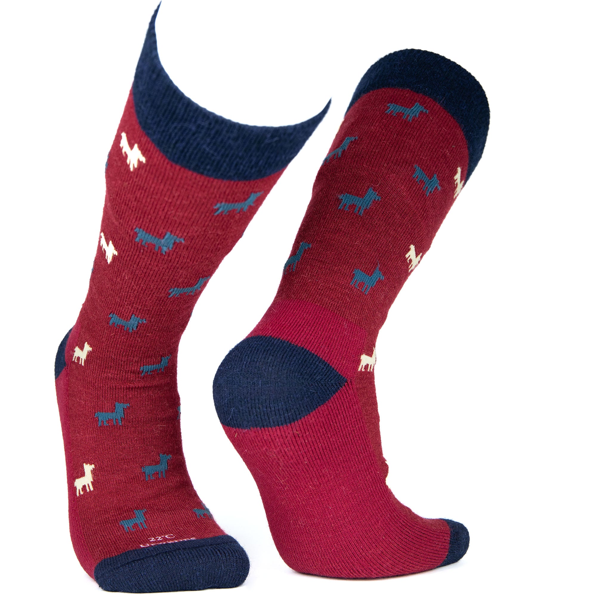 Warme Socken mit Alpaka Motiv in dunkelrot